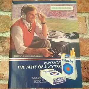 1983‎ Football Sports Announcer Smoking Vantage Tobacco Cigarettes Vtg PRINT AD